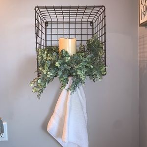Rustic metal shelf with hooks